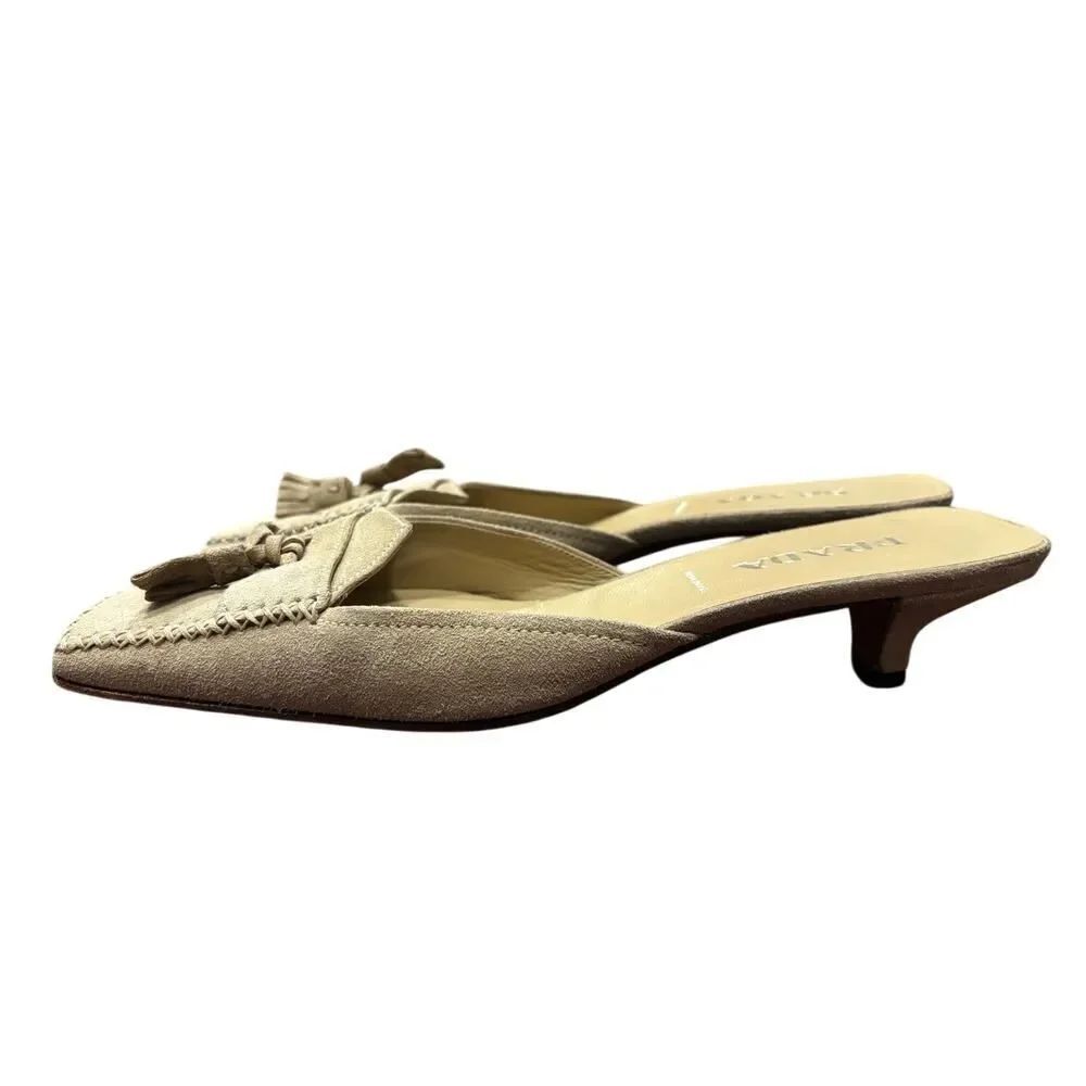 Prada beige suede tassel mules, women’s EURO size 37, US size 7 - Picture 6 of 9